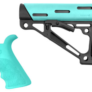 Hogue 13456 OverMolded 2-Piece Kit Collapsible Aqua OverMolded Rubber Black & Aqua Rubber Grip for AR15, M16 with Mil-Spec Tube (Tube Not Included)