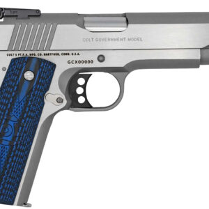 Colt Mfg O5073GCL Gold Cup Lite  38 Super 8+1 5" Stainless National Match Barrel, Stainless Steel Serrated Slide, Stainless Steel Frame w/Beavertail, Blue Scalloped G10 Grip, Ambidextrous