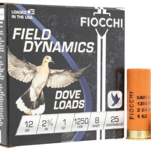 Fiocchi 12GT8 Field Dynamics Dove & Quail 12Gauge 2.75" 1oz 8Shot 25 Per Box/10 Case