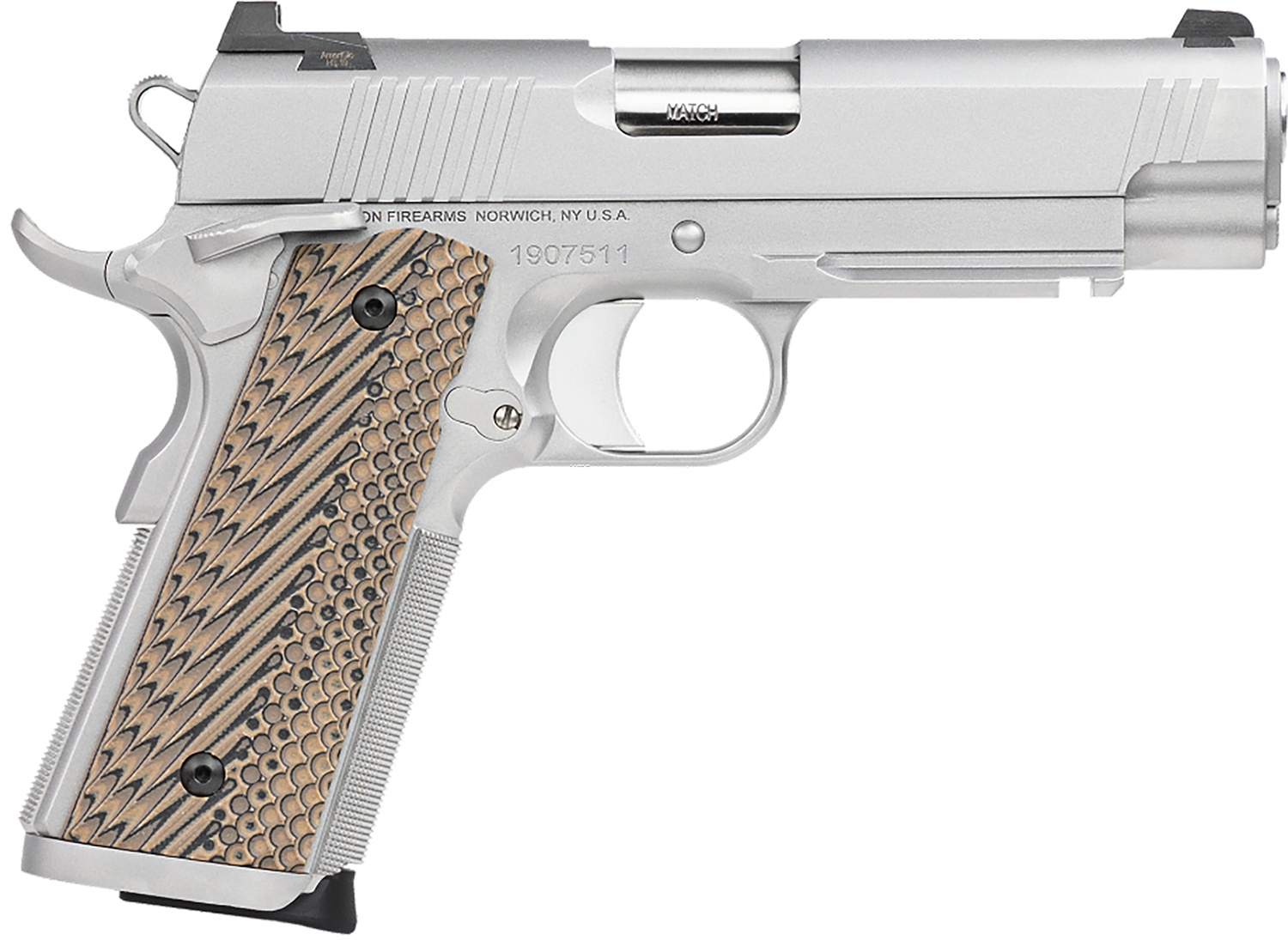 Dan Wesson 01809 Specialist Commander 45 ACP 8+1 4.25" Stainless Steel Barrel, Bead Blasted Serrated Stainless Steel Slide & Frame w/Beavertail & Picatinny Rail, Black/Brown G10 Grip, Ambidextrous