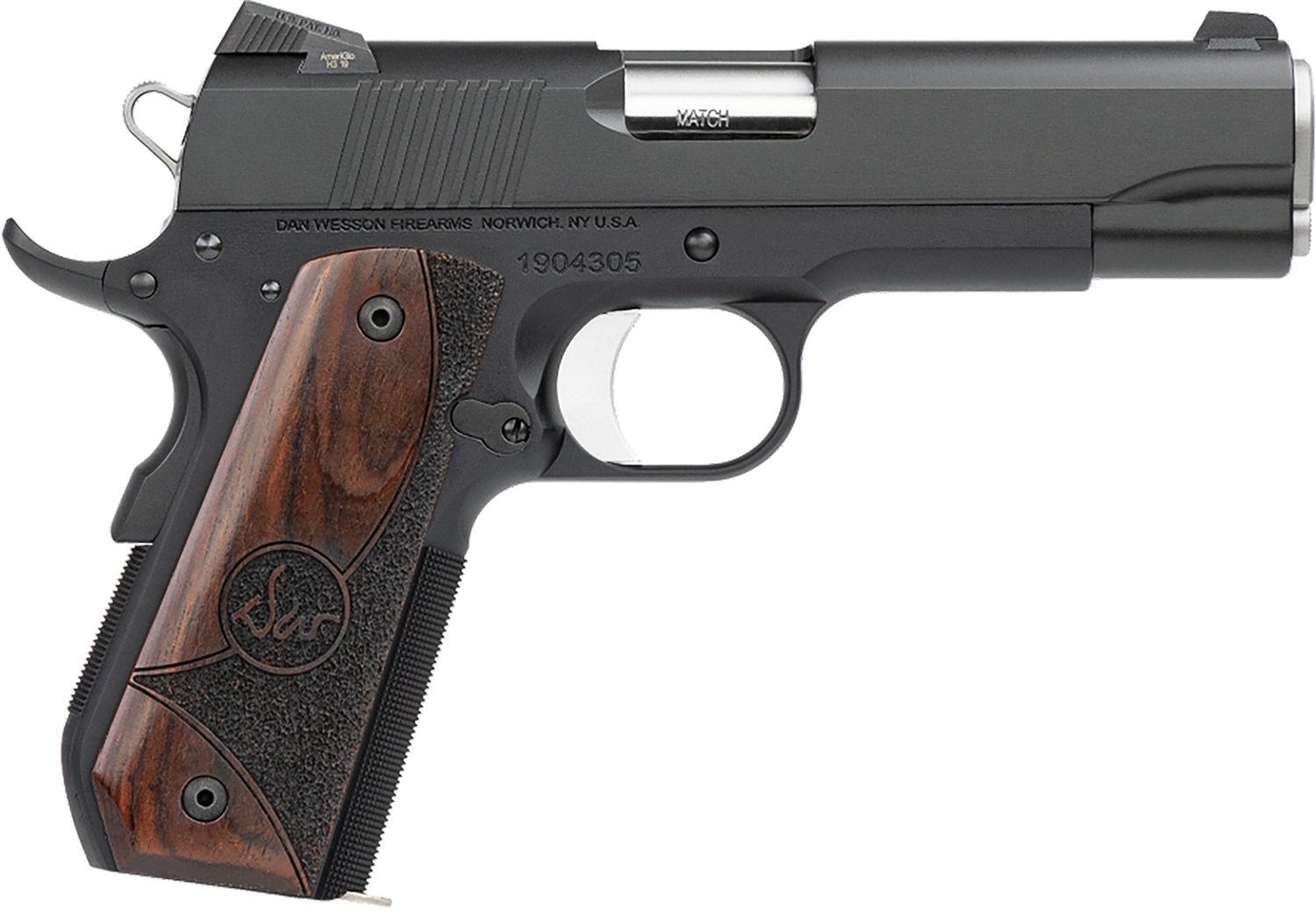 Dan Wesson 01838 Guardian 38 Super 9+1 4.25" Stainless Steel Barrel, Black Duty Serrated Stainless Steel Slide, Black Aluminum Frame w/Beavertail, Wood Grip, Ambidextrous