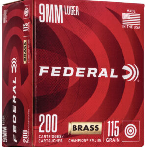 Federal WM51992 Champion Training 9mmLuger 115gr Full Metal Jacket 200 Per Box/5 Case