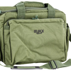 Rukx Gear ATICTRBG Tactical Range Bag  Water Resistant Green 600D Polyester with Hidden Handgun Pocket, Mag & Ammo Storage, Non-Rust Zippers & Carry Handle 16" x 7.50" x 10.50" Interior Dimensions