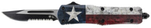 Templar Knife SCAP631 Gen II Captain Small 2.69" OTF Drop Point Part Serrated Black Oxide Stonewashed 440C SS Blade, 4.31" Red/White/Blue w/Star Aluminum Handle Glass Breaker