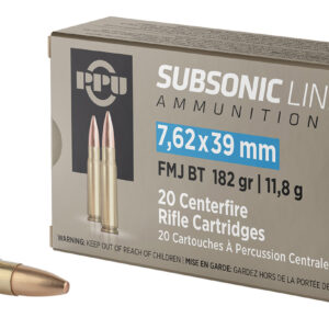PPU PPS76239 Subsonic  7.62x39mm 182gr Full Metal Jacket Boat Tail 20 Per Box/50 Case