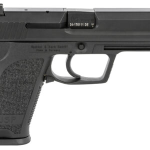 HK 81000309 USP V1 SA/DA 9mm Luger Caliber with 4.25" Barrel, 10+1 Capacity, Overall Black Finish, Serrated Trigger Guard Frame, Serrated Steel Slide & Polymer Grip Includes 2 Mags