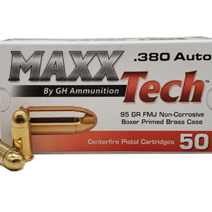 MaxxTech PTGB380B Brass Pistol  380ACP 95gr Full Metal Jacket 50 Per Box/20 Case