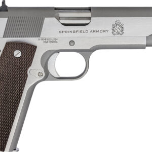 Springfield Armory PBD9151L 1911 Mil-Spec Defend Your Legacy 45 ACP 7+1, 5" Stainless Steel Match Grade Barrel, Stainless Serrated Slide, Stainless Steel Frame w/Beavertail, Checkered Wood Grip