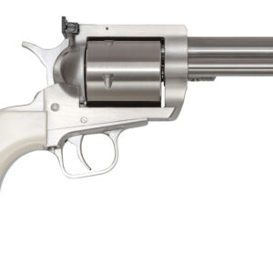 Magnum Research BFR44MAG5B6 BFR Short Cylinder 44 Rem Mag 6 Shot, 5" Brushed Stainless Steel Barrel, Cylinder  & Frame, White Polymer Grip, Hammer Safety, Exposed Hammer