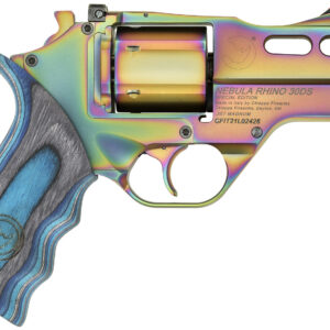Chiappa Firearms CF340319 Rhino 30DA Nebula *CA Compliant 357 Mag 6 Shot, 3" Rainbow PVD Steel Vent Rib Barrel & Cylinder, Rainbow PVD Aluminum Frame, Blue Laminate Grip, Exposed Hammer