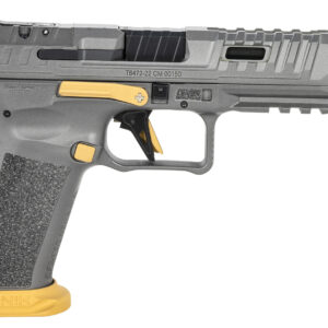 Canik HG6610TN SFx Rival Full Size 9mm Luger 18+1, 5" Black Steel Barrel, Rival Gray Ported/Serrated Slide, Rival Gray w/Gold Accents Polymer Frame w/Beavertail & Picatinny Rail, Ambidextrous