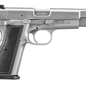 FN 66101068 High Power  9mm Luger 17+1, 4.70" Black Target Crown Steel Barrel, Stainless PVD Serrated Steel Slide, Matte Stainless Steel Frame w/Beavertail, Black Textured Polymer Grip, Ambidextrous