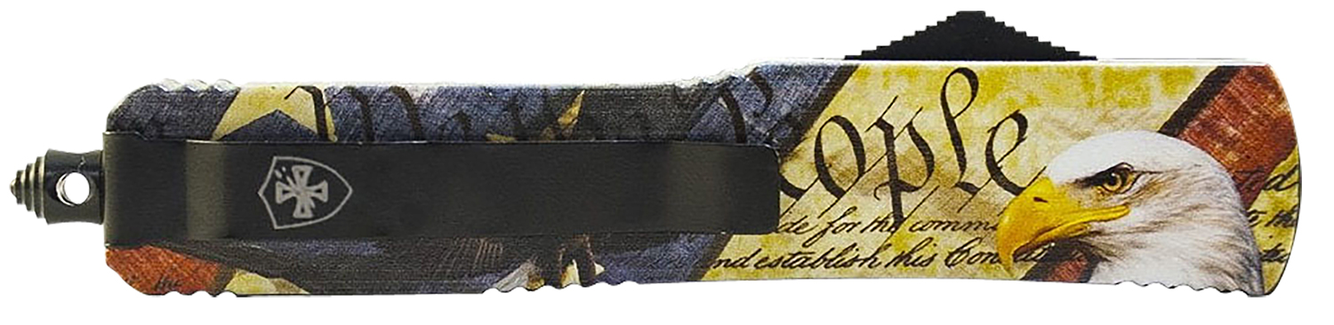 Templar Knife MZEG321 Premium Weighted Eagle Slim 3.16" OTF Drop Point Plain Black Oxide Stonewashed D2 Steel Blade, 4.93" Eagle w/"We The People" Aluminum Zinc Alloy Handle