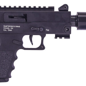 MasterPiece Arms 30DMGBLK Defender Top Cocking TB 9mm Luger Caliber with 4.50" Barrel, 17+1 Capacity, Overall Black Cerakote Finish, Black Aluminum Grip Right Hand Includes Polymer Case