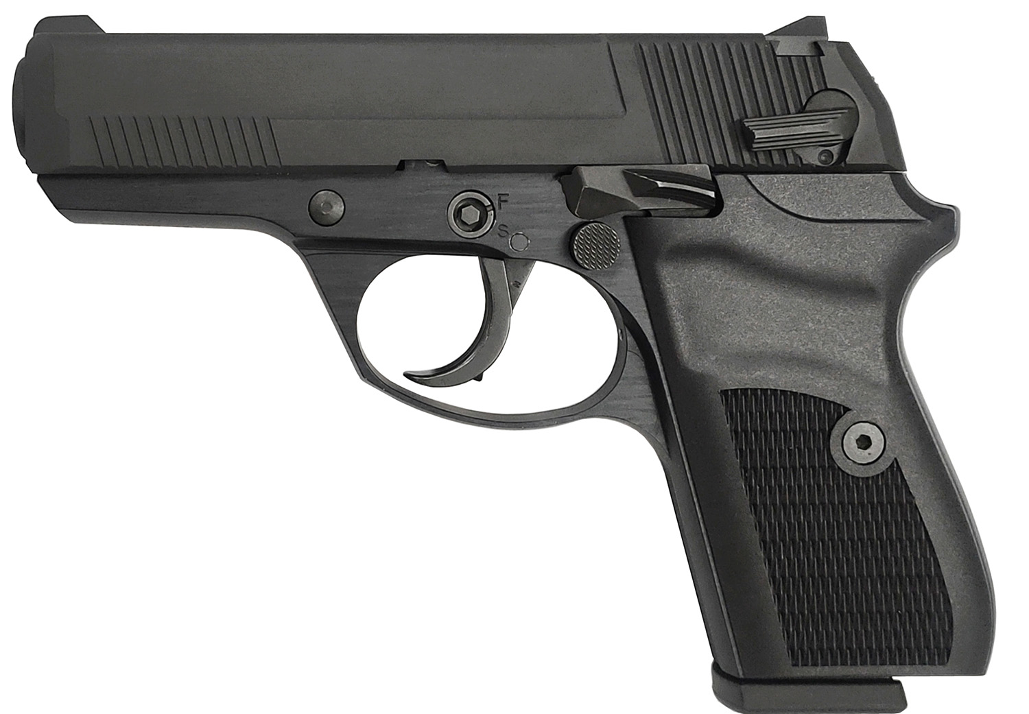 Rock Island 56798 LI380 Compact 380 ACP 8+1, 3.55" Black Steel Barrel, Black Parkerized Serrated Slide, Black Parkerized Steel Frame w/Beavertail, Black Polymer Grip