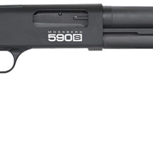Mossberg 51605 590S  12 Gauge Pump 3" 9+1 18.50" Matte Blued Steel Barrel, Matte Blued Optic Ready Receiver, Fixed Black Synthetic Stock, Right Hand