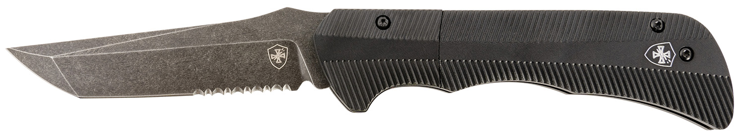 Templar Knife AAABK521 Auto Assist 3.50" Folding Tanto Part Serrated Black Oxide Stonewashed Powder Coated D2 Steel Blade/ 4.25" Aged Aluminum Handle