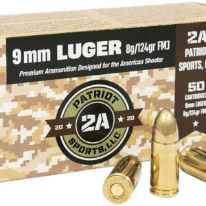 PATRIOT SPORTS LLC P9MM124F   9mmLuger 124gr Full Metal Jacket 50 Per Box/20 Case