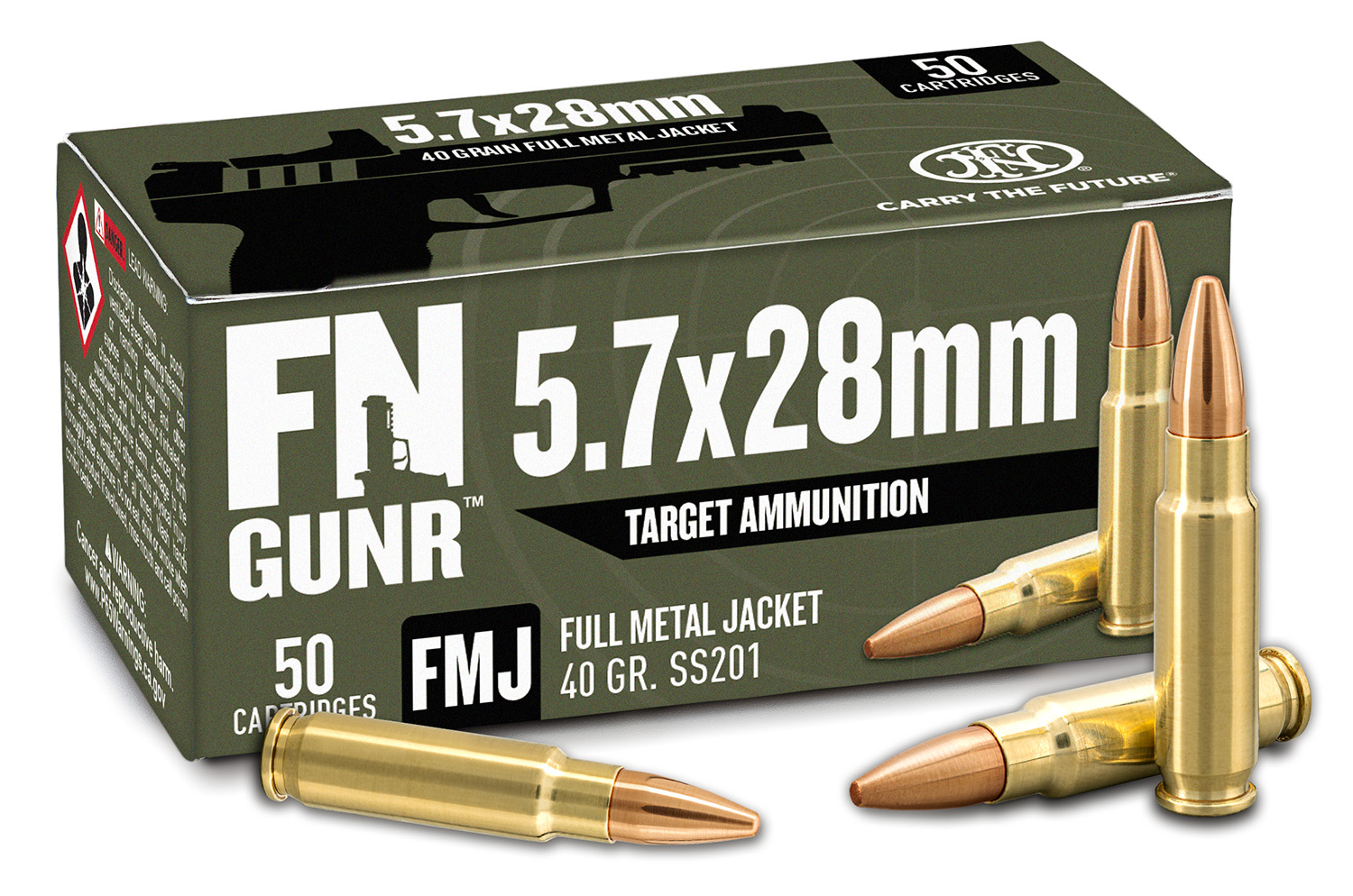 FN 10700032 GUNR 5.7x28mm 40gr Full Metal Jacket 50 Per Box/10 Case