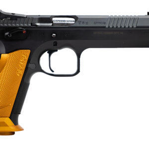 CZ-USA 91265 TS2  40 S&W 17+1 5.20" Black Bull Barrel, Black Slide, Black Polycoat Frame, Orange Checkered Aluminum Grip