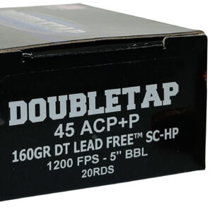 DoubleTap Ammunition 45A160XM   45ACP 160gr Lead Free Hollow Point 20 Per Box/50 Case