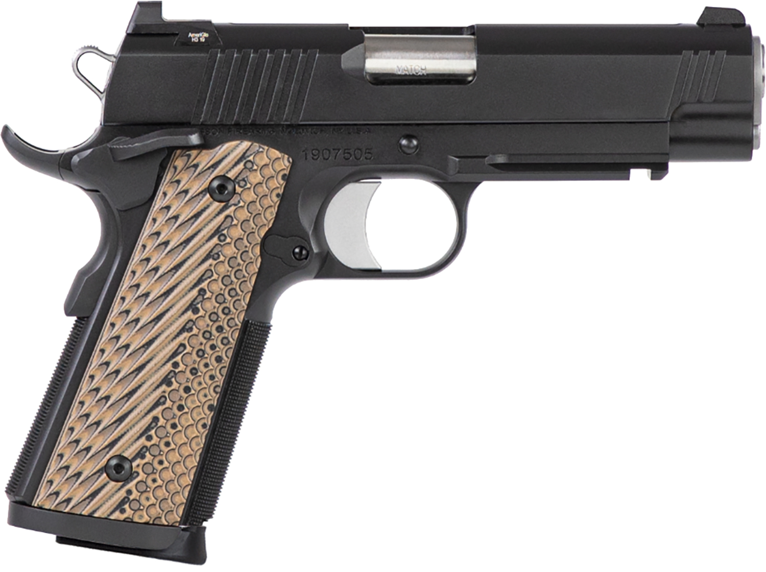 Dan Wesson 01795 Specialist Commander Full Size Frame 45 ACP 8+1 4.25" Stainless Steel Barrel, Black Duty Serrated Steel Slide, Black Duty Steel Frame w/Picatinny Rail, Black/Brown G10 Grip