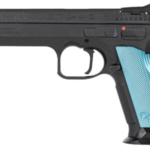 CZ-USA 01220 TS 2  9mm Luger 10+1 5.28" Black Steel Barrel, Black Nitride Serrated Slide, Black Steel Frame w/Beavertail, Blue Textured Aluminum Grip