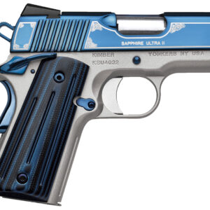 Kimber Mfg, Inc 3200273 Ultra II  9mm Luger 8+1 3" Stainless Match Grade Barrel, Engraved Sapphire Blue PVD Serrated Stainless Steel Slide, Satin Silver Aluminum Frame w/Beavertail, G10 Grip