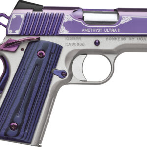 Kimber Mfg, Inc 3200363 Ultra II  45 ACP 7+1 3" Stainless Match Grade Barrel, Engraved Purple Amethyst PVD Serrated Stainless Steel Slide, Satin Silver Aluminum Frame w/Beavertail, G10 Grip