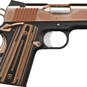 Kimber Mfg, Inc 3200373 Ultra II  45 ACP 7+1 3" Stainless Match Grade Barrel, Engraved Rose Gold PVD Serrated Stainless Steel Slide, Kimpro II Black Aluminum Frame w/Beavertail, G10 Grip