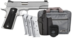 Kimber Mfg, Inc 3700826 Stainless LW Club Bundle Full Size Frame 45 ACP 7+1 5" Stainless Match Grade Barrel, Serrated Stainless Steel Slide, Stainless Aluminum Frame w/Beavertail, Black Textured Grip