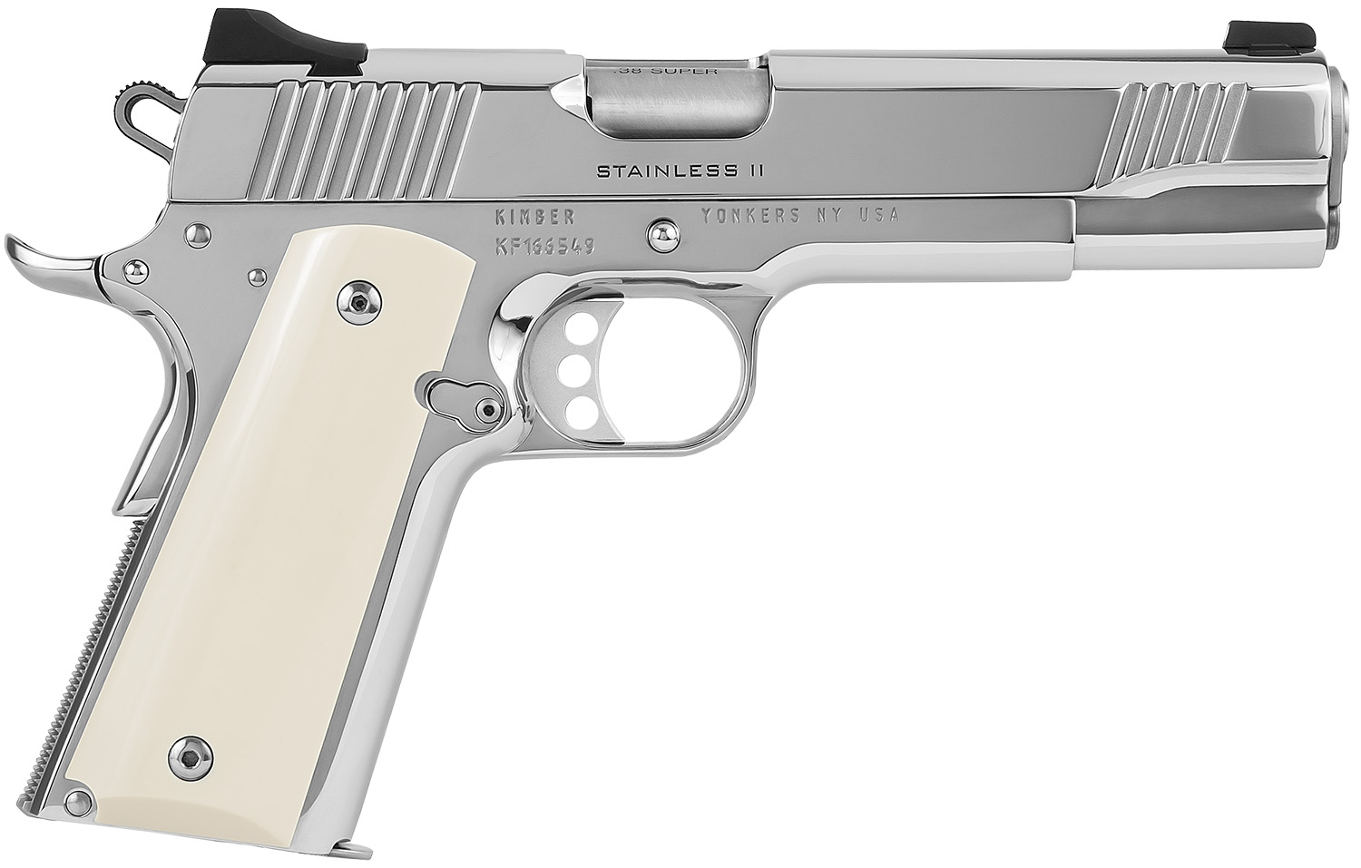 Kimber Mfg.,inc 3200397 High Polished 38 Super 9+1 5" Front Serrations Stainless Steel Slide High Polished Bonded Smooth Ivory Grip