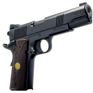 Dickinson LLC DCKSN45BB 1911 Adam 45 ACP 8+1 5" Black Steel Barrel, Black Serrated Aluminum Slide, Black Steel Frame, Wood Grip