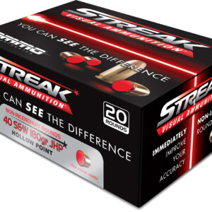 Ammo Inc 40180JHPSTRKRED Streak Visual (RED)  40S&W 180gr Jacketed Hollow Point 20 Per Box/10 Case