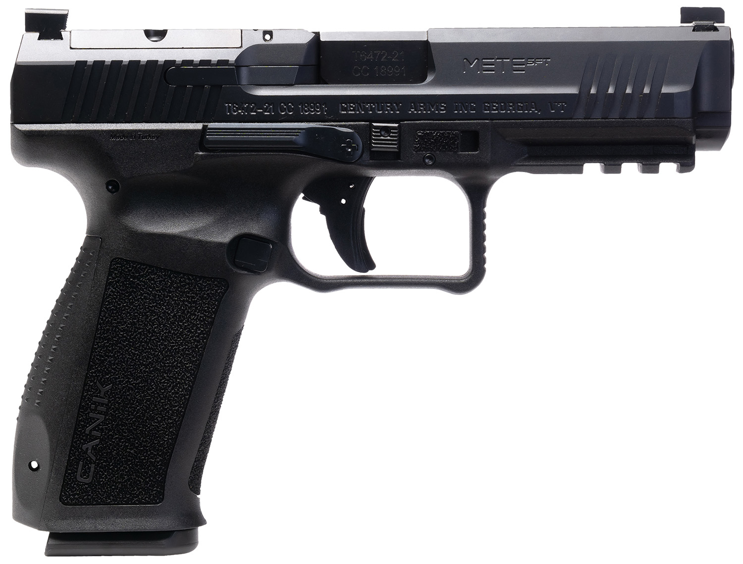 Canik HG6826N Mete SFT 9mm Luger 10+1 4.46" Black Nitride Steel Barrel, Black Cerakote Optic Ready/Serrated Steel Slide, Black Polymer Frame w/Picatinny Rail, Interchangeable Backstrap Grip