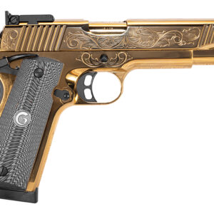 Girsan 390093 MC1911 S Lux 45 ACP 8+1 5" Gold Plated PVD Steel Barrel, Gold Finish Engraved Serrated w/Engraving Steel Slide, Gold Plated Steel Frame, Black G10 Grip