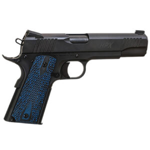 Standard Mfg  1911 HPX Full Size Frame 45 ACP 7+1 5" Black Match Grade Barrel, Satin Steel Serrated Slide, Black Satin Steel Frame w/Beavertail, Black/Blue Honeycomb Grip