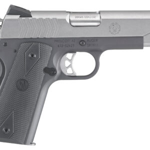 Ruger 6722 SR1911 Commander-Style 9mm Luger 9+1 4.25" Stainless Steel Barrel, Low-Glare Stainless Serrated Steel Slide, Tungsten Gray Cerakote Aluminum Frame w/Beavertail, Black Rubber Grip