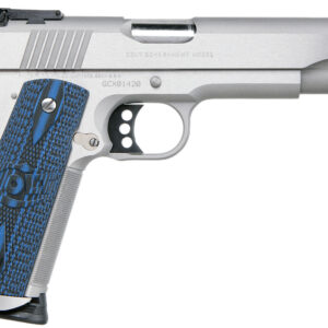 Colt Mfg O5072XE Gold Cup Trophy 9mm Luger 9+1 5" Steel Barrel,  Stainless Steel Serrated Slide & Frame w/Beavertail, Competition Blue G10 Grips, Ambidextrous
