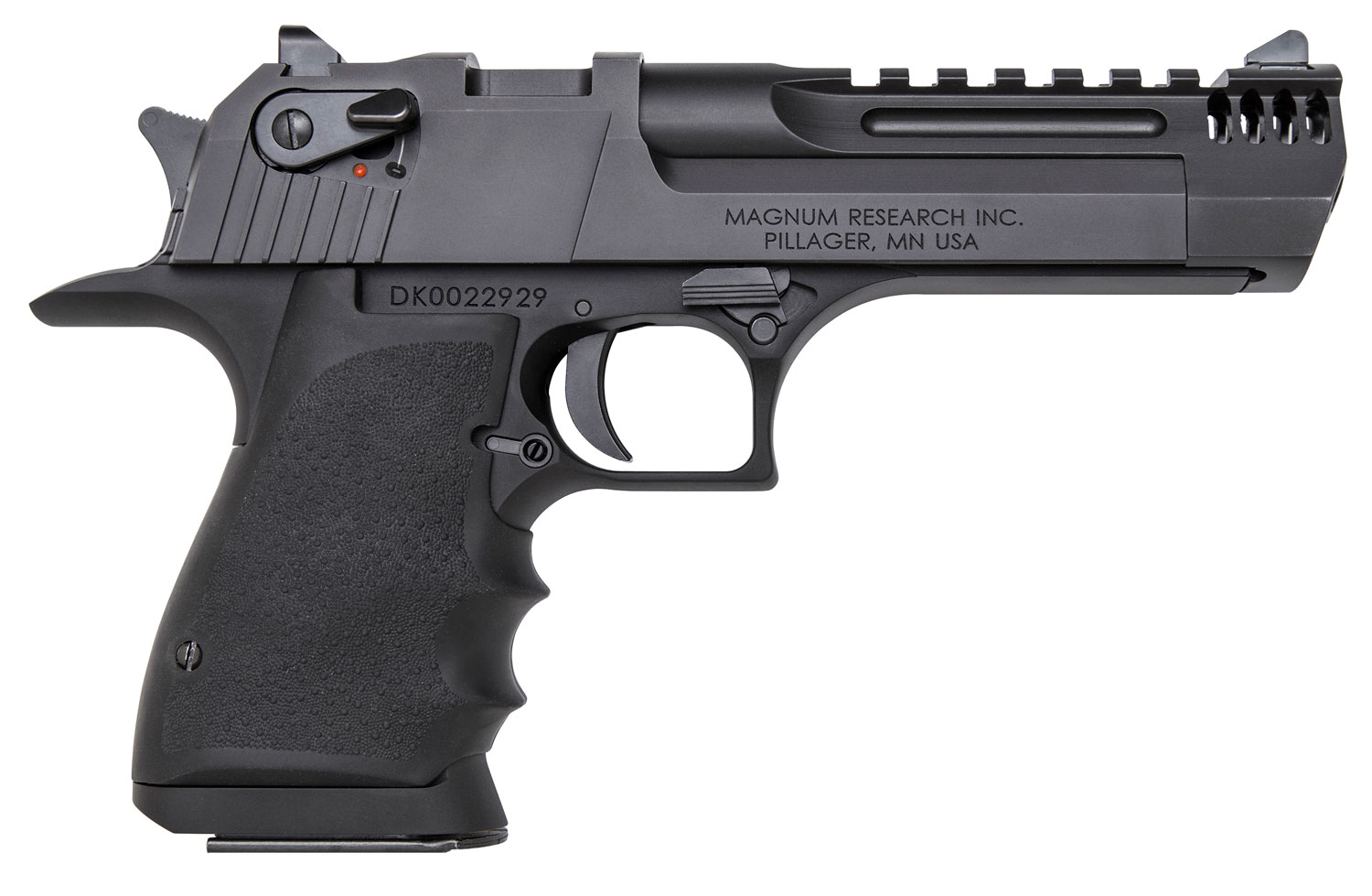 Magnum Research DE357L5IMB Desert Eagle L5 357 Mag 5″ with Muzzle Brake 9+1 Black Hardcoat Anodized Aluminum Frame Black Carbon Steel Slide Black Hogue Wraparound Rubber Grip
