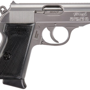 Walther Arms 4796004 PPK/S  380 ACP 7+1 3.30" Stainless Steel Barrel, Stainless Steel Serrated Zinc Alloy Slide, Stainless Aluminum Frame w/Beavertail, Black Polymer Grip, Manual Thumb Safety