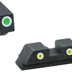 AmeriGlo GL115 Classic Tritium Sight Set for Glock  Green Tritium White Outline Front Sight-Yellow Tritium White Outline Rear Sight