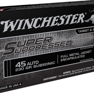 Winchester Ammo SUP45 Super Suppressed  45ACP Subsonic 230gr Encapsulated Full Metal Jacket 50 Per Box/10 Case