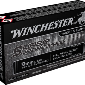 Winchester Ammo SUP9 Super Suppressed  9mmLuger Subsonic 147gr Encapsulated Full Metal Jacket 50 Per Box/10 Case