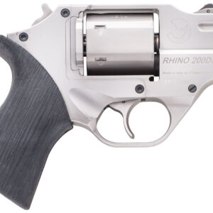 Chiappa Firearms CF340218 Rhino 200DS Small Frame 357 Mag 6 Shot 2" Nickel-Plated Steel Barrel & Cylinder, Nickel-Plated Aluminum Frame, Black Rubber Grip, Concealed Hammer
