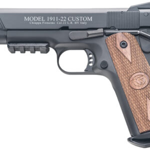 Chiappa Firearms 401101 1911-22 Custom 22 LR 10+1 5" Blued Serrated Steel Slide w/Picatinny Rail & Beavertail Frame, Stippled Walnut Grip