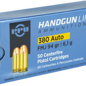 PPU PPH380AF Handgun  380ACP 94gr Full Metal Jacket 50 Per Box/20 Case