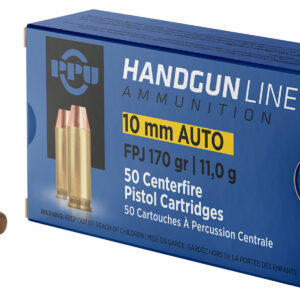 PPU PPH10F Handgun  10mmAuto 170gr Flat Point Jacketed 50 Per Box/10 Case