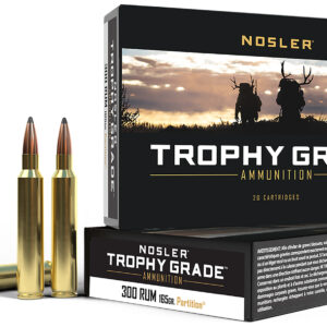 Nosler 60064 Trophy Grade  300RUM 165gr Nosler Spitzer Partition 20 Per Box/10 Case