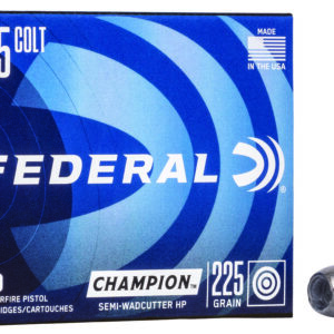 Federal C45LCA Champion Training 45Colt 225gr Semi Wadcutter Hollow Point 20 Per Box/25 Case